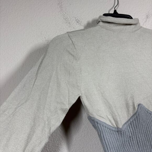 Zara Size Small Sweater Mock Neck Gray Corset Style Knit Two Toned Long Sleeves - Picture 4 of 10